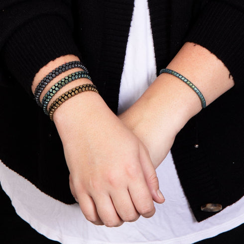 Serpentine | Matte Seafoam Hematite x Silver | Wave Bracelet